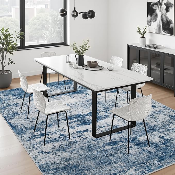 5x8 Area Rug Living Room Rug: Washable Modern Abstract Soft Thin Rug Indoor Floor No Slip Stain Resistant Carpet for Bedroom Dining Room Farmhouse Nursery Home Office - Blue
