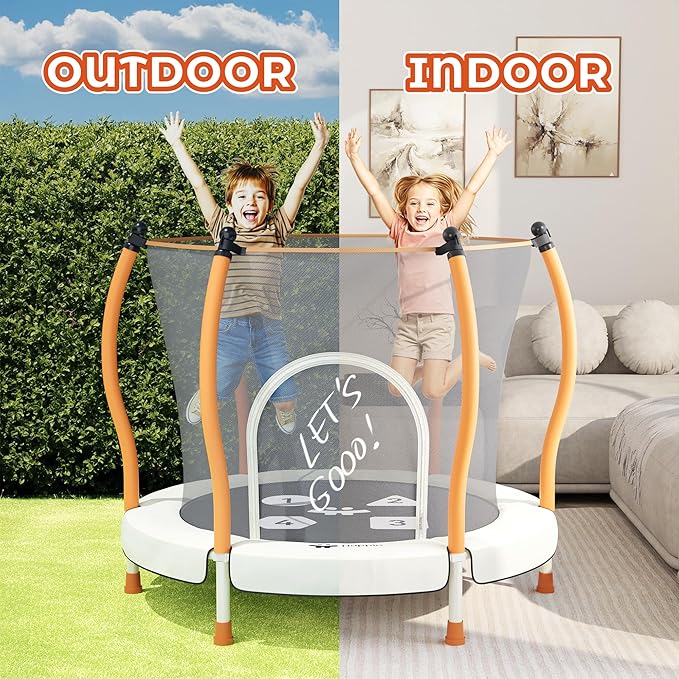 Happin® 55’’ Trampoline for Kids with Safety Enclosure, Indoor & Outdoor Toddler Trampoline, Ultra Safe Design with Multi Activity Accessories, Perfect Toddler Gift for Boys & Girls Ages 1–8