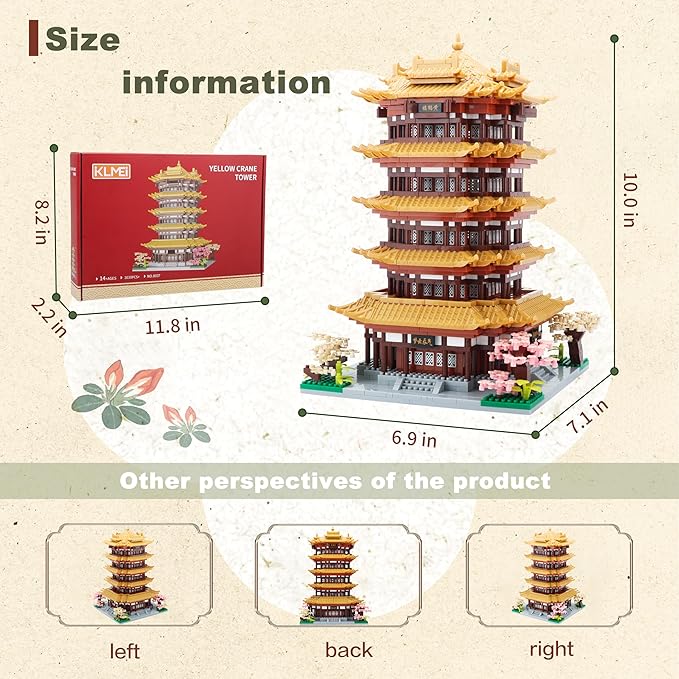 Chinese Ancient Architecture Micro Building Blocks Set Yellow Crane Tower Mini Bricks Model Kit for Toy Present Adults and Kids