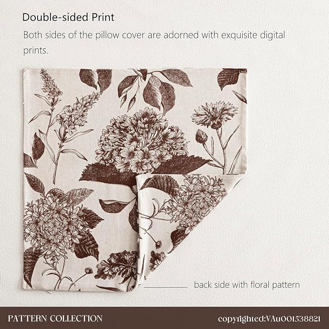 Foindtower Set of 2 Linen Floral Throw Pillow Covers Neutral Vintage Print Decorative Cushion Covers Farmhouse Boho Home Decor for Sofa Chair Couch Bedroom Living Room,20×20 Inch,Dark Brown