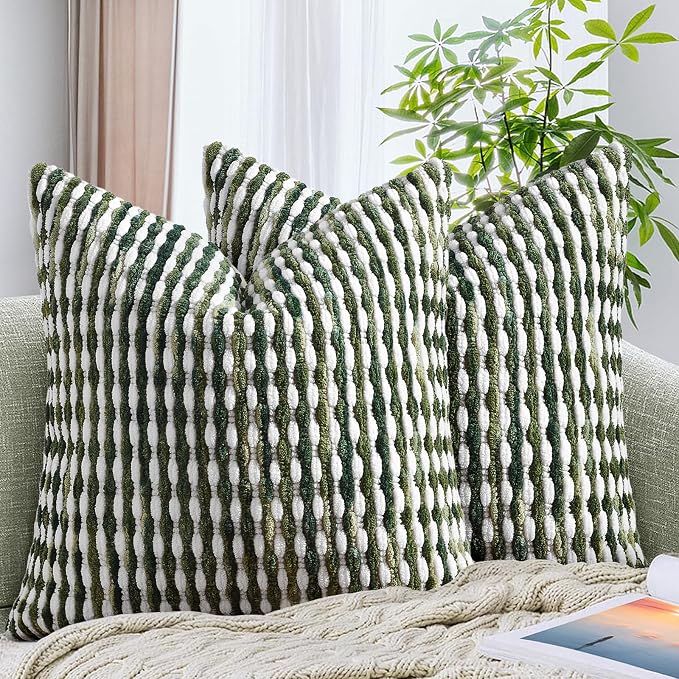 Set of 2 Boho Chenille Pillow Cover Decorative Tufted Pillowcase for Couch Bed Sofa Bedroom Living Room Modern 20 x 20-Inch Sage Green