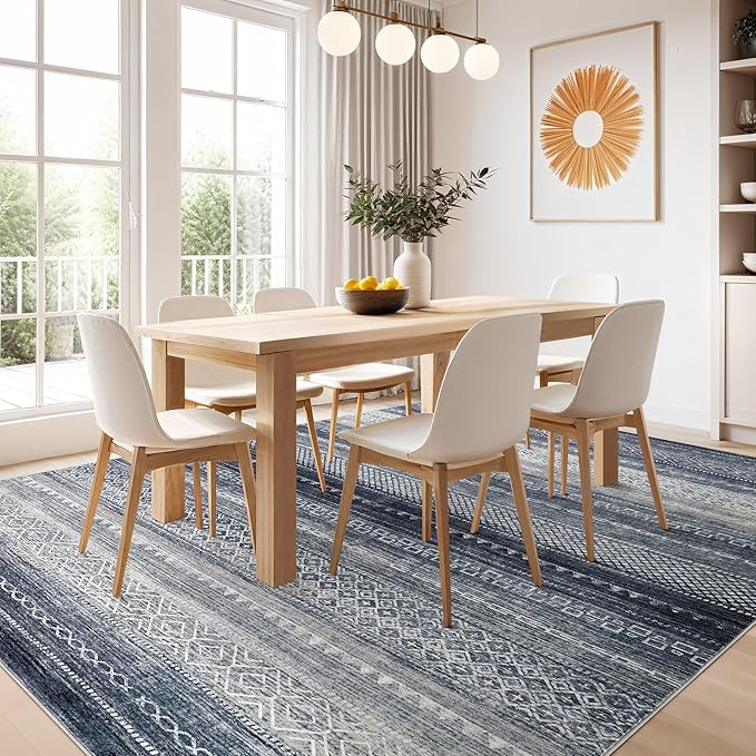 Nakagishi Boho 5x7 Area Rug Living Room Rugs Machine Washable Blue | Soft, Pet & Kid Friendly, Carpet for Living Room/Bedroom/Office/Kitchen/Nursery, Daily Home Decor Stain Resistant Moroccan