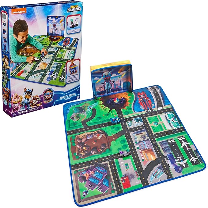 Paw Patrol: The Mighty Movie, Pup Squad Play Mat Gift Pack with Mighty Pups Chase & Vee Pup Squad Racer Toy Cars, Kids Toys for Boys & Girls Ages 3+