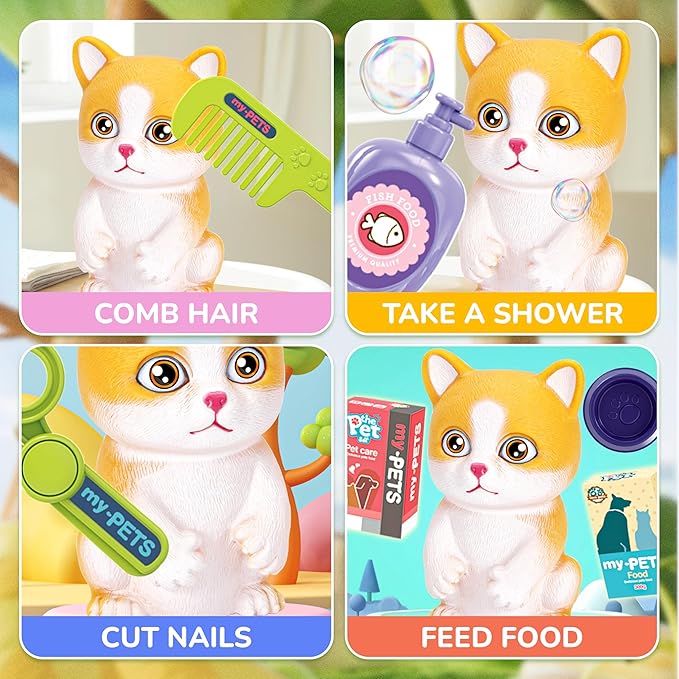 SMILESSKIDDO Pet Carrier Backpack Toy, 3 in 1 Pet Care Playset, Pretend Play Pet Hospital Accessories & Hair Dryer Toy, Cat Role Play Set for Boys Ages 3+
