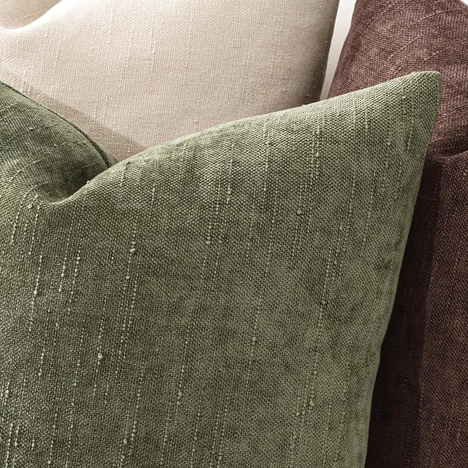 MIULEE Textured Chenille Throw Pillow Covers 18x18 Inch Olive Green | Pack of 2 Decorative Soft Throw Pillows, Solid Textured Cushion Covers, Modern Home Decor for Couch Sofa Bedroom Living Room
