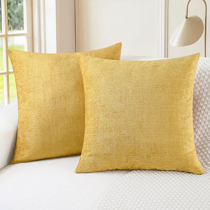 CaliTime Decorative Couch Throw Pillow Covers 22 X 22 Inches Gold | Pack of 2, Cozy Chenille Cushion Cases for Sofa Bed Living Room Farmhouse Home