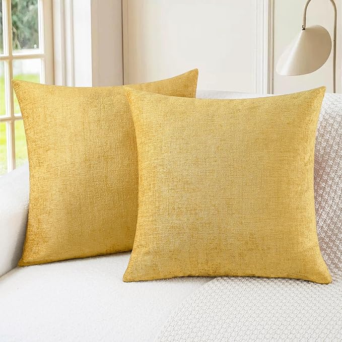 CaliTime Decorative Couch Throw Pillow Covers 16 X 16 Inches Gold | Pack of 2, Cozy Chenille Cushion Cases for Sofa Bed Living Room Farmhouse Home