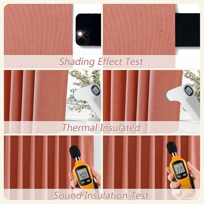 Guken Coral 100% Blackout Linen Curtains 120 Inch Length 2 Panels Set for Living Room Bedroom Back Tab/Rod Pocket Thermal Insulated Farmhouse Black Out Drapes Room Darkening,52x120