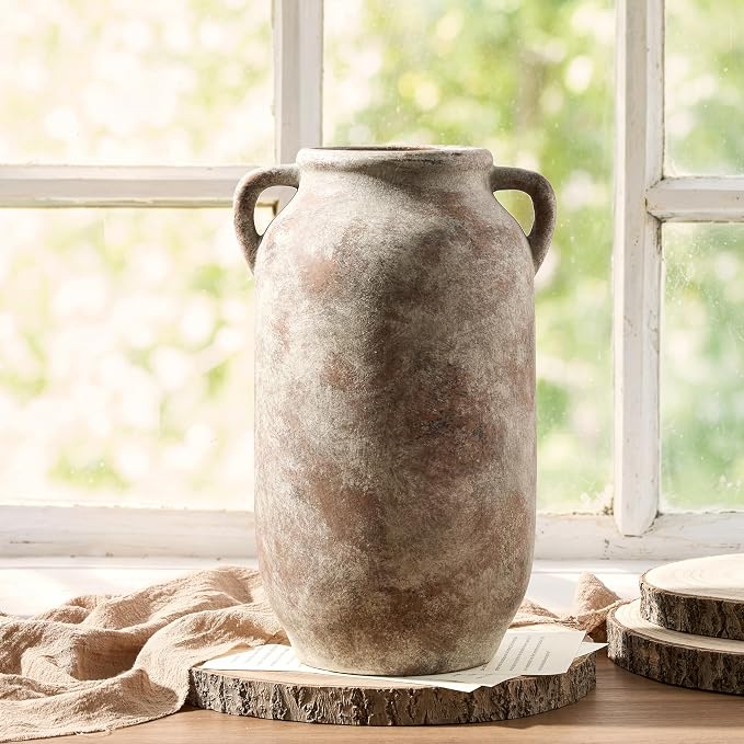 Vanselia Ceramic Flower Vase Home Table Decor Living Room Farmhouse 12 in | Large Tall White Rustic Decorative Flowers Vases Plant Modern Decoration for Kitchen Shelf Coffee Dining Centerpieces Desk