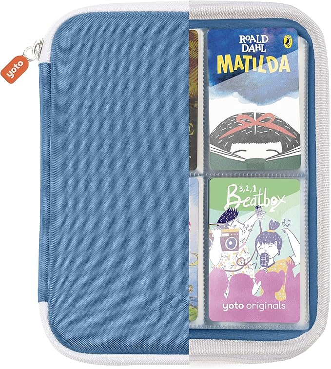 YOTO Card Case in Blue Bird – Kids Accessory, Soft Portable Folder with Zipper & 64 Pockets for Player & Mini Audiobook Cards, Binder Sleeve Holder for Travel
