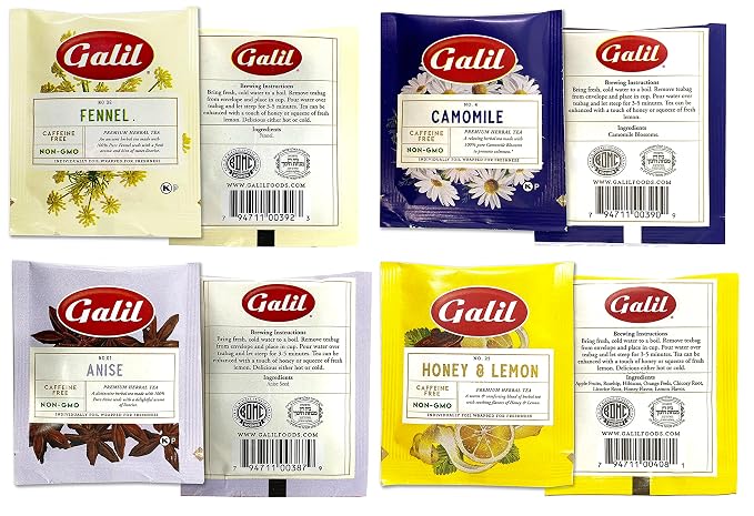 Galil Kosher Tea Sampler – 42 Count Tea Assortment, Tea Bags Individually Wrapped – Non-GMO Tea Bags Bulk Tea Variety Pack