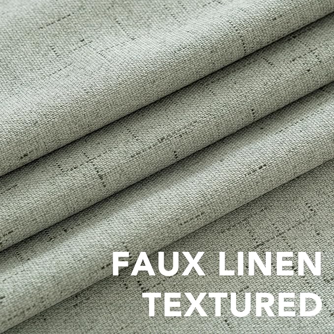 H.VERSAILTEX Linen Blackout Curtains 96 Inches Long 100% Absolutely Blackout Thermal Insulated Textured Linen Look Curtain Draperies Anti-Rust Grommet, Energy Saving with White Liner, 2 Panels, Sage