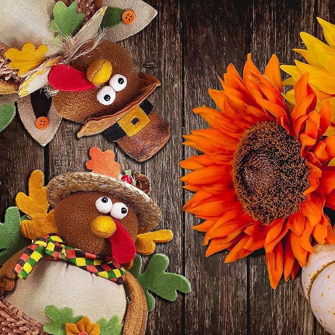 Ogrmar 15 Inch 2 Pack Stuffed Turkey Couple Doll Thanksgiving Tabletop Decorations Exquisite Handmade Turkey Plush Doll Kit for Autumn Harvest Home and Room Table Ornaments