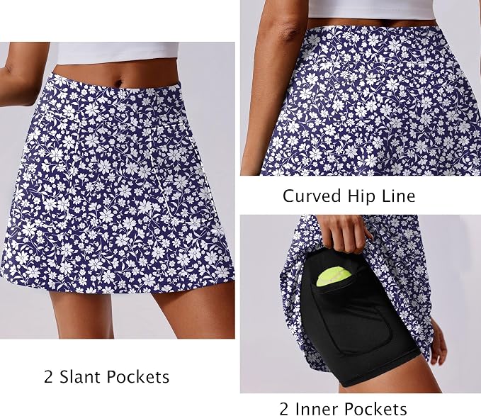PINSPARK 17" Golf Skorts for Woman High Waisted Tennis Skirt with 4 Pockets | Lightweight, Quick Dry, 4-Way Strecth, Breathable, Tummy Control, UPF 50+ Athletic Skort for Workout, Pickleball, Gym, Casual