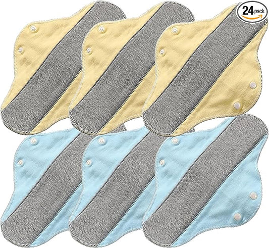 6/12/24 Packs Reusable Incontinence Pads for Women - Reusable Leak-Proof Washable Incontinence Pads ((Yellow+Blue)*3Packs)