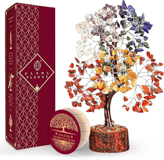 7 Chakra Tree of Life for Manifestation Handmade Home Office Decor Healing Crystal Tree for Money, Good Luck, Anniversary Gifts for Her, Unique Birthday Gifts for Women, Men, Friends, Mom & Dad