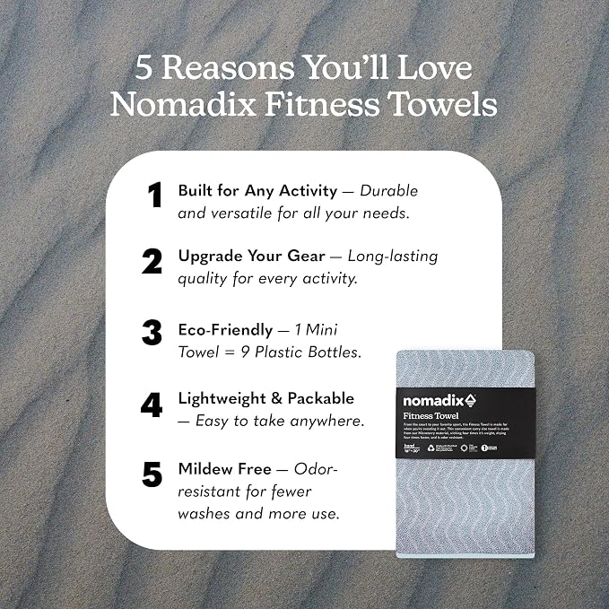 Nomadix Fitness Towel- Microterry Quick-Dry Gym & Yoga Sweat Towel, Odor-Resistant, Ultra Absorbent, Sand & Pet Hair-Resistant, Recycled Material, 30″×16″- Regenerative Black- Pale Blue