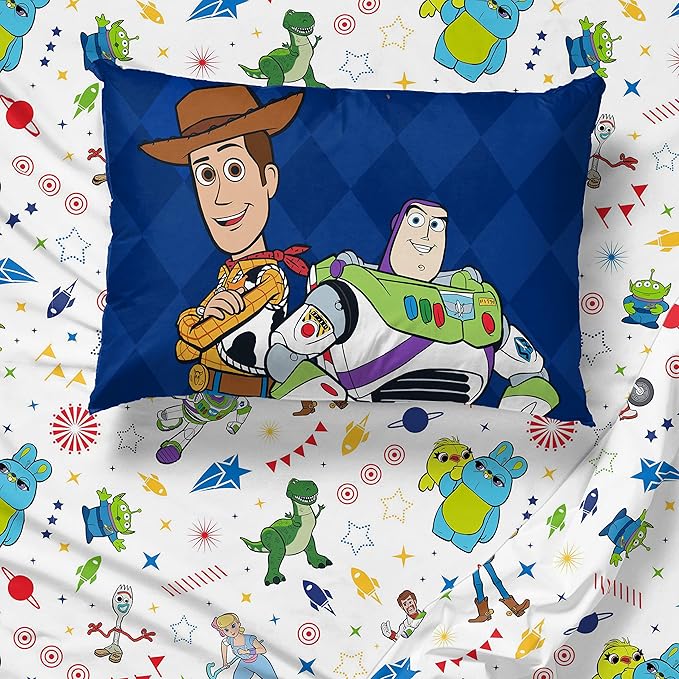 Jay Franco Kids Sheet Set with Fitted, Flat Sheets & Pillow Cover - Ultra-Soft Bedding with Pillowcase for Room Decor, White - Toy Story, 3 Piece Twin