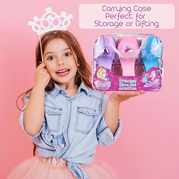 3-Pack Princess Shoe Set - Dress Up Royalty Kids Wedge Heels Slip On Shoes - Pastel Colored Princess Dress Up Shoes, Pretend Play Wedge Heels For Kids - Fits Toddler Size 7-10