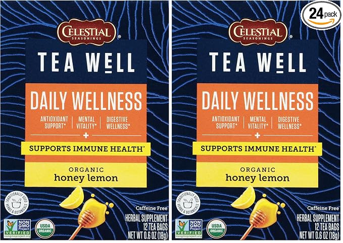 Celestial Seasonings TeaWell Herbal Tea, Daily Wellness, Organic Honey Lemon, 12 Count (Packaging May Vary) (Pack of 2)