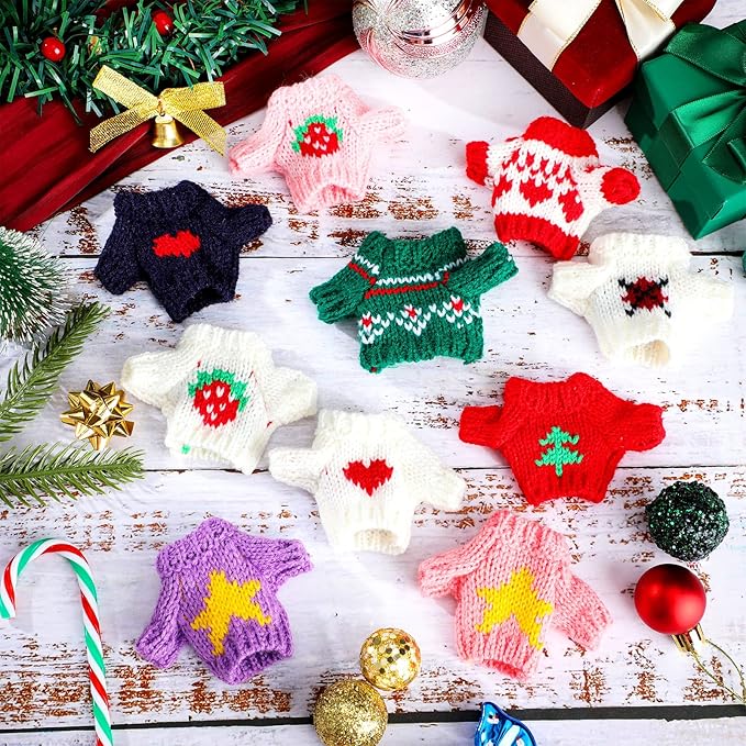 Bencailor 10 Pieces Christmas Doll Clothes Set Clothes Accessories Winter Christmas Outfits Knitted Santa Sweater for Doll Accessories(Classic Style)
