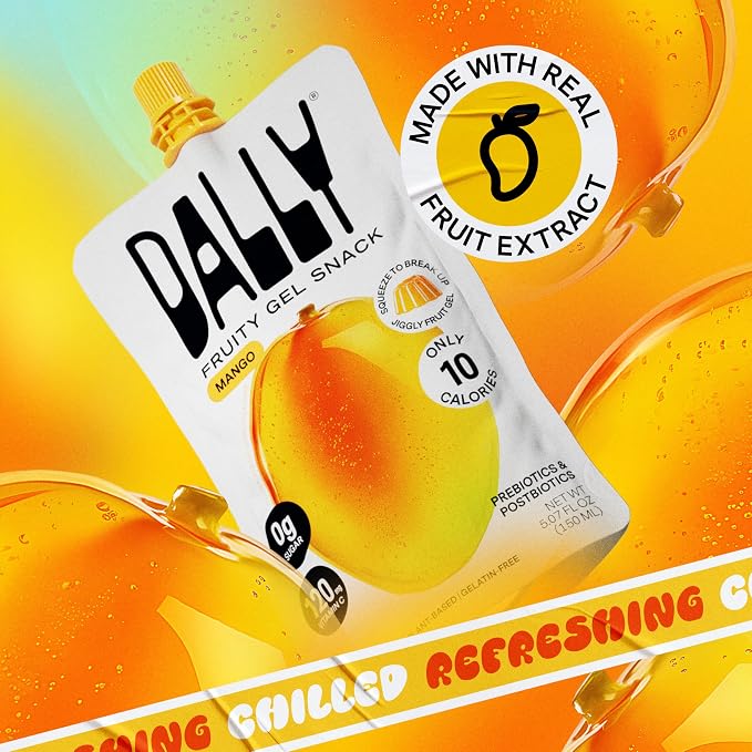 Dally Mango Drinkable Konjac Jelly, 10 Pouches, Korean Fruit Snack | Sugar free, keto and gluten free; prebiotics, postbiotics and vitamin C for skin and immune health