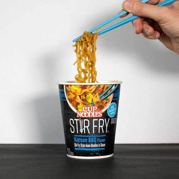 Nissin Cup Noodles Stir Fry Noodles in Sauce, Korean BBQ, 2.89 Ounce (Pack of 12)