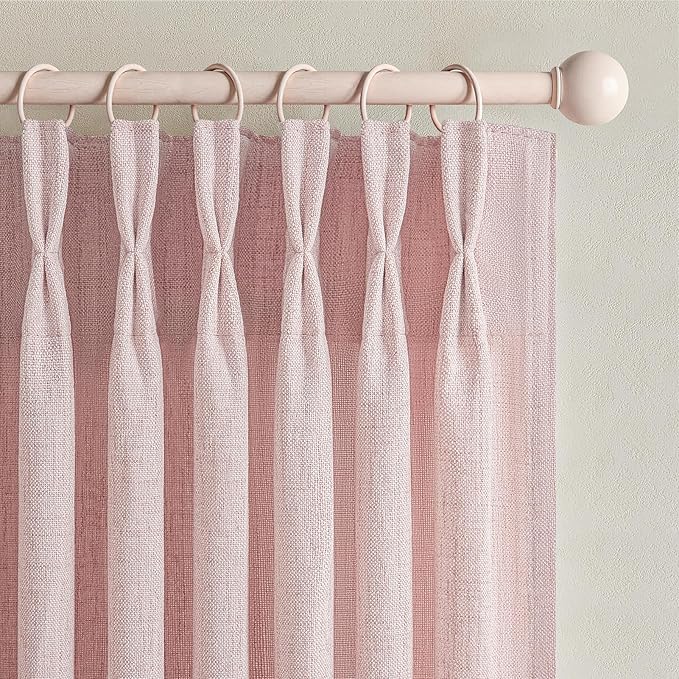 Light Pink Pinch Pleated Curtains 90 Inches Long for Girls Bedroom 2 Panels Set, Cute Linen Blend Semi Sheer Memory Trained Pleat Cortinas Rosadas Track System Window Drapes Decor 40 x 90 Inch Length