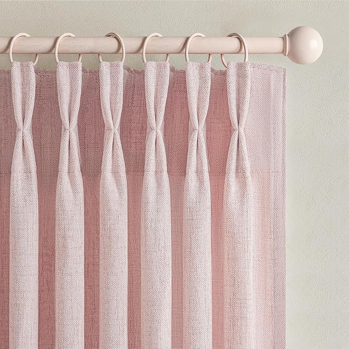 Light-Pink Floor to Ceiling Semi Sheer Extra Long Curtains 108 Inches Length for Office, Pinch Pleat Linen Light-Filtering Privacy Curtain That Let Light in Sunroom Baby Pink 108 Inch Drapes 2 Panels