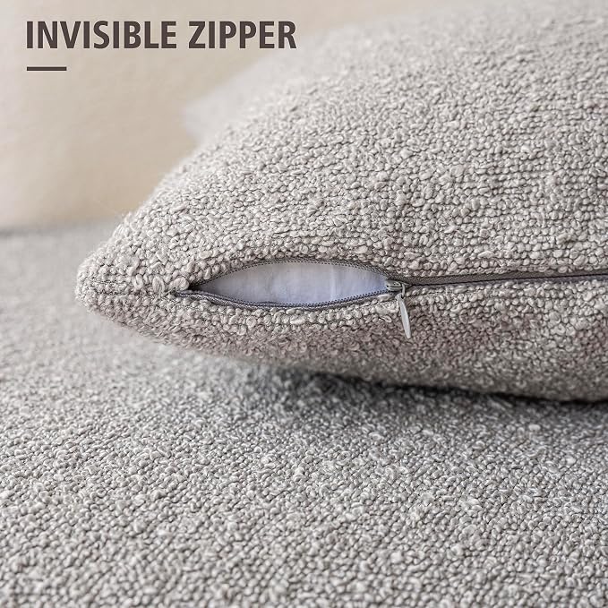 Foindtower Set of 2, Decorative Textured Boucle Throw Pillow Covers Accent Solid Pillow Cases Soft Cozy Couch Cushion Case for Chair Sofa Bedroom Living Room Home Decor 26 x 26 Inch Neutral Grey