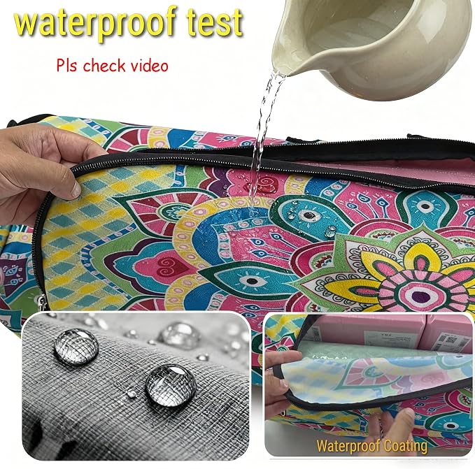 Spacious Extra Large Storage Yoga Mat Bag | Huge Capacity Mandala Gym Tote - Waterproof Wear-Resistant Carrier Strap Pilates