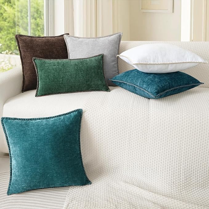 CaliTime Decorative Couch Throw Pillow Covers 26 X 26 Inches Teal | Pack of 2, Cozy Chenille Cushion Cases, Cotton Thread Stitching Edges, for Sofa Bed Living Room Farmhouse