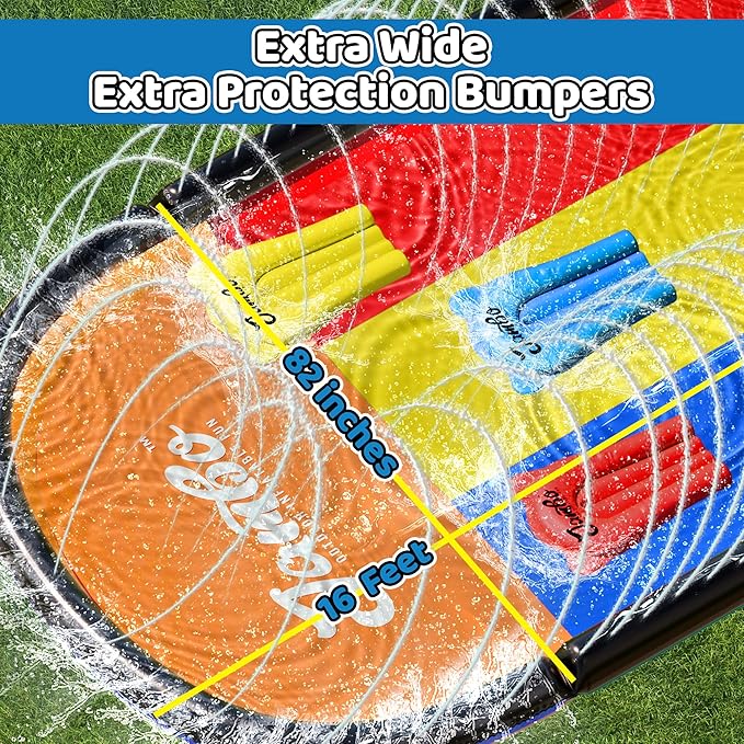 JAMBO Premium 16Ft Slip Splash and Slide and 3 Bodyboards, Heavy Duty Water Slide - 3-Way Sprinkler System, Splash Mat Pad, Backyard Outdoor Water Toys n Slides for Kids
