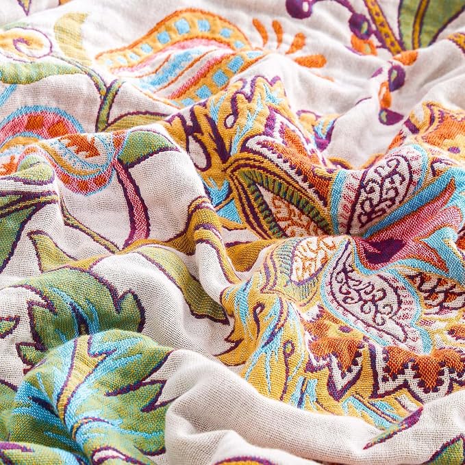 XIBLC Boho Throw Blanket for Bed, 100% Cotton Soft Rustic Quilt Fall Blanket, 90"x98" Floral Printed Farmhouse Decor Bed Blankets, All Season Rustic Reversible Bohemian Throw Quilt