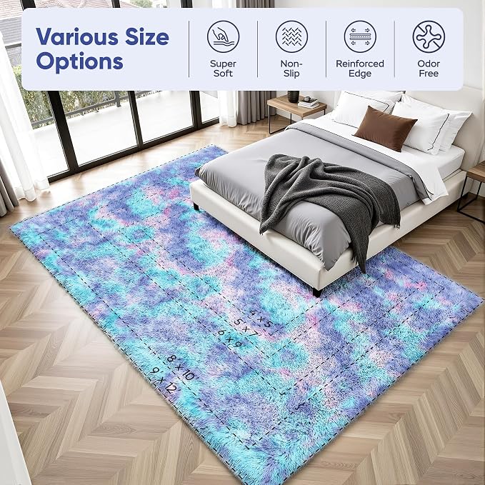 Rainbow Fluffy Rugs for Girls Bedroom: 6x9 Large Shag High Pile Area Rug Upgrade Non-Slip Plush Fuzzy Living Room Rug Shaggy Soft Indoor Floor Carpet Nursery Rugs for Kids Baby Toddler Home Decor
