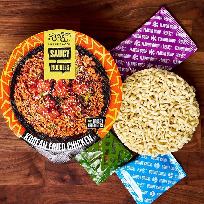 Snapdragon Saucy Instant Noodles with Korean Fried Chicken Sauce - Quick Meal, Snack, and Lunch. 6-Pack Microwave Noodles for Cup, Bowl, Ramen or Asian Stir Fry