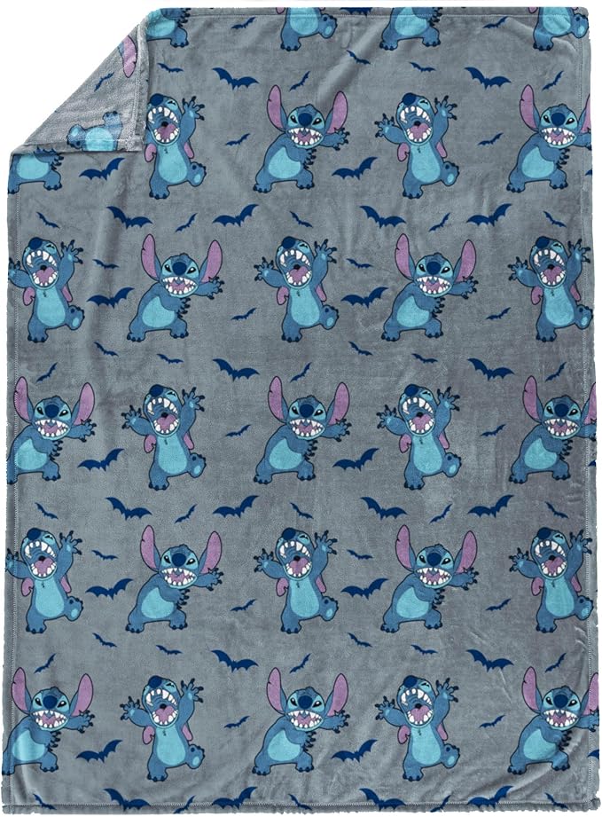 Jay Franco Kids Halloween Plush Throw Blanket – 50x70 Inch Ultra Soft & Comfy Fleece Throw for Couch, Sofa, Bed – Cozy Home Décor for Living Room & Bedroom, Grey - Lilo & Stitch,