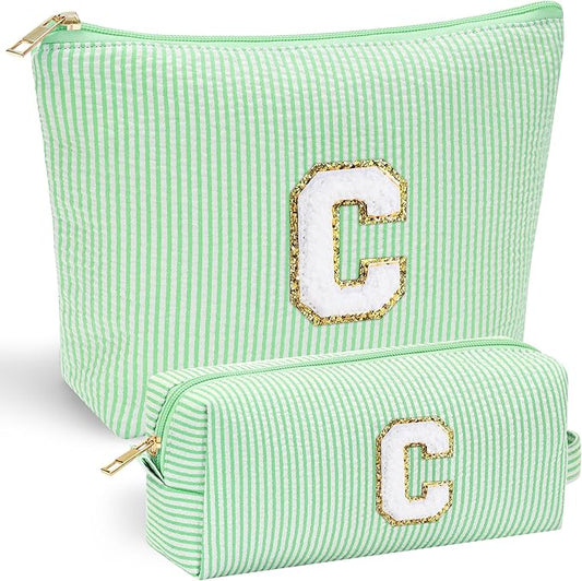 YOOLIFE Initial Makeup Bag C - Personalized Gift for Girls, Teens, Women - Birthday Idea for Ages 7-16