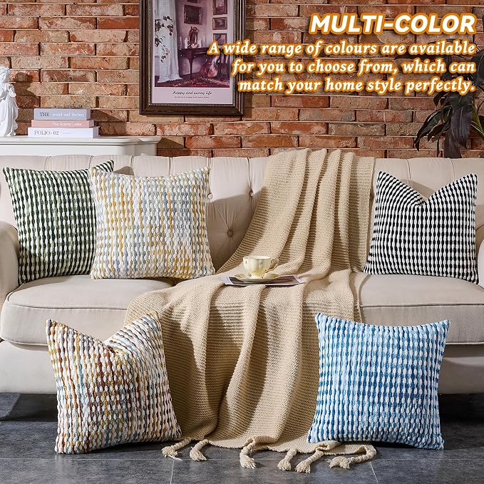 Boho Chenille Pillow Cover Decorative Tufted Pillowcase for Couch Bed Sofa Bedroom Living Room Modern 18 x 18-Inch Sky Blue