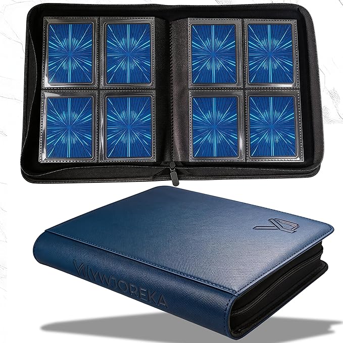 Toploader Binder 4 Pocket, Holds 128 Toploaders, Double-Sided Card Storage Binder for 3" x 4" Rigid Cards, PU Leather Album for Trading Cards & Sports Cards(navy blue)