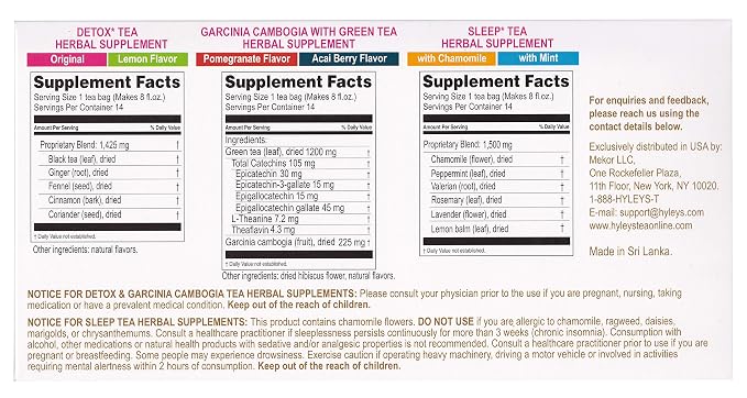 Hyleys Detox Tea 14 Day Cleanse Kit – 42 Tea Bags – Herbal Supplement with Garcinia Cambogia, Green Tea, Mint, Chamomile – Supports Detox, Weight Loss, and Sleep