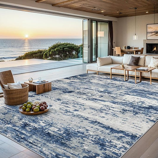 6x9 Area Rugs for Living Room - Washable Rug Modern Abstract Soft Large Neutral Non-Slip Carpet Indoor Floor Thin Carpets for Bedroom Dining Room Farmhouse Nursery Home Office Blue Gray