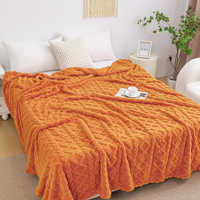 Aganear Fleece Throw Blanket for Bed Couch,Fall Boho Blanket,90"x90" Orange | Lightweight Fuzzy Throw,Warm Gift for Women,Christmas,Housewarming,Soft Aesthetic Home Decor for Bedroom Sofa,All-Season Use