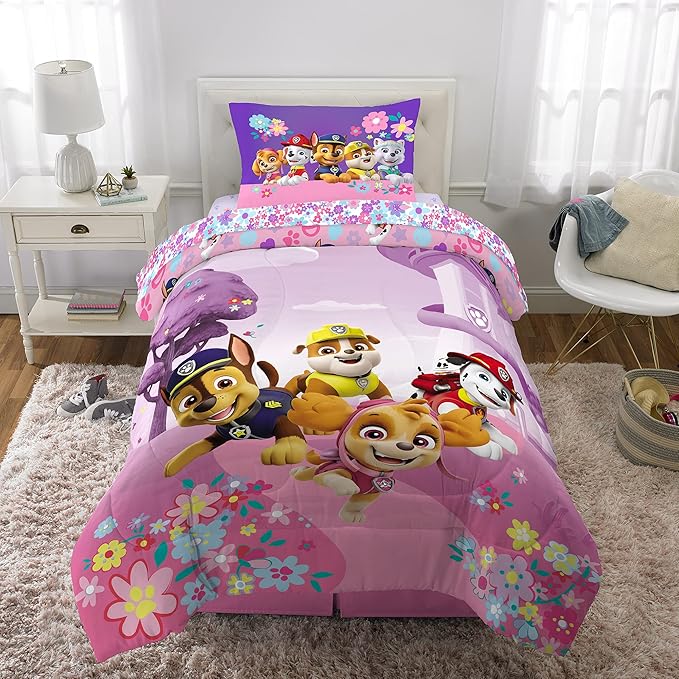Paw Patrol Girl Skye Kids Bedding Super Soft Reversible Microfiber Comforter and Sheet Set, 4 Piece Twin Size, (Officially Licensed Product) Product By Franco | Durable, Reversible, Officially Licensed
