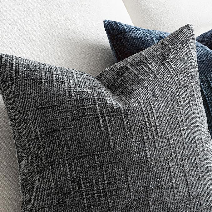 MIULEE Chenille Textured Throw Pillow Covers Dark Grey 20x20 Set of 2 | Slubby Decorative Pillows, Boho Farmhouse Home Decor, Modern Neutral Cushion Covers for Couch Sofa Bed Living Room