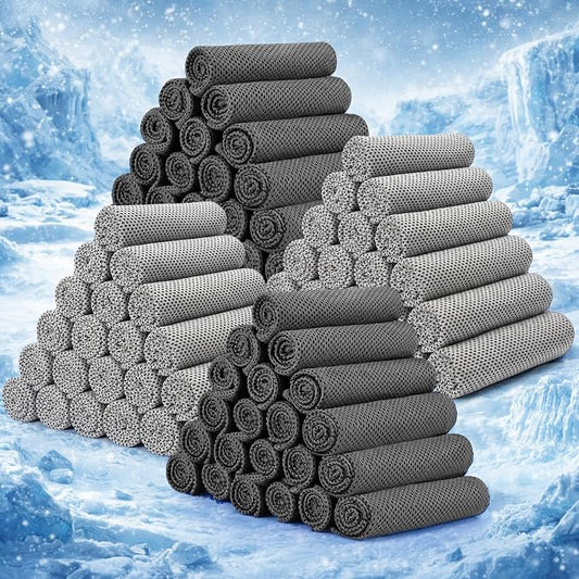 Redbaker 90 Pack Cooling Towels Bulk for Neck and Face 40" x 12" Ice Towel Multicolored Microfiber Cool Sweat Rag for Gym Workout Running Yoga Fitness Travel Outdoor Sports (Grey)