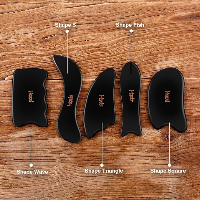 Maxdot 5 Pieces Gua Sha Massage Tools Set, Scraping Massage Tools Guasha Stone for Face Back Neck Physical Therapy