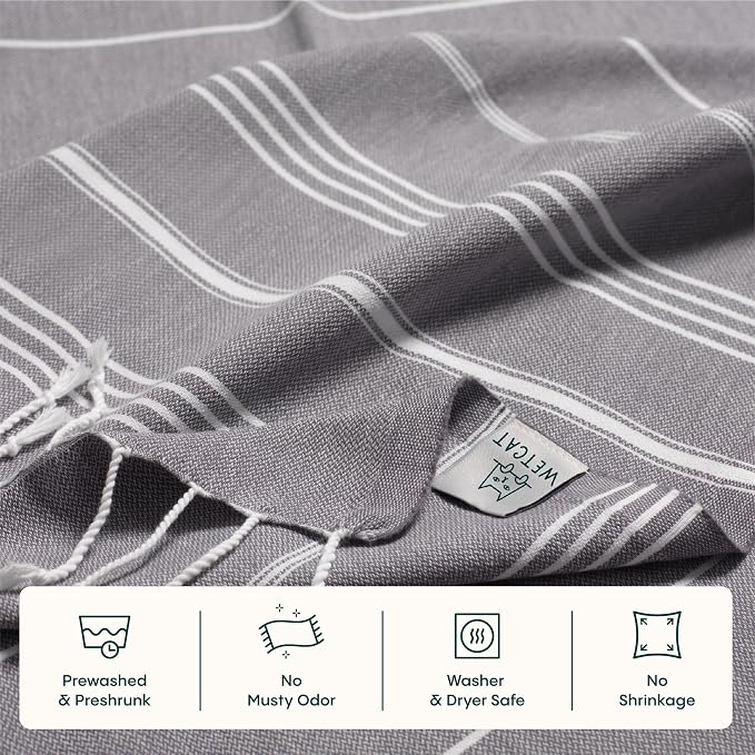 WETCAT Turkish Beach Blanket Sandproof (82"x82") 100% Turkish Cotton, Made in Turkey - Sand Free, Ultra Soft, Extra Large Throw for Picnic – Dark Gray