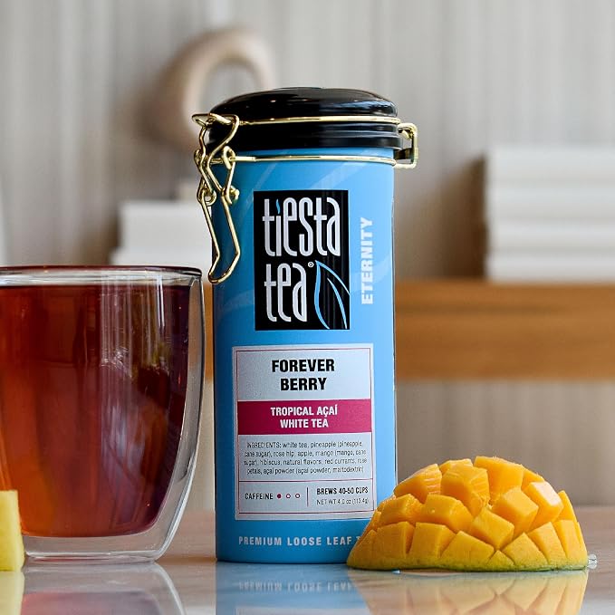 Tiesta Tea - Forever Berry Tea, Loose Leaf, Tropical Açaí White Tea, Premium Low Caffeine Tea Blend, Make Hot or Iced & Up to 50 Cups, 4 oz Refillable Tin