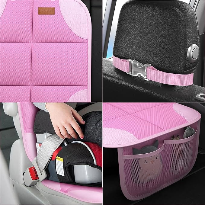 SMART ELF Car Seat Protector, 2 Pack Car Seat Cover, Seat Protector Under Baby Car Seat, Seat Covers with Non-Slip Bottom and 2 Mesh Pockets Suitable for Baby and Pet (Pink)